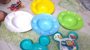 2 Mickey Mouse Toddler Plates and 4 golgappa plate