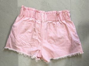 Pink High-Waisted Denim Shorts