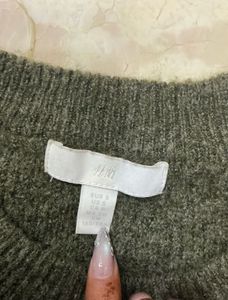Cropped Olive Green Knit Sweater
