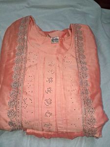 Elegant Peach Kurta Set with Embellishments