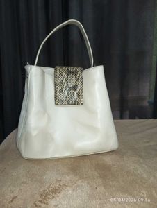 Cream & Snake Print Handbag