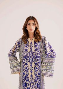 Elegant Blue and Beige Printed Maxi Dress