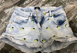 Cute Pineapple Embroidered Denim Shorts