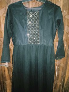 Black Sheer Kurta with Embellished Neckline