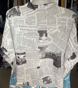 Unique Newspaper Print Button-Up Shirt