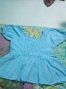 Cute Blue Gingham Puff Sleeve Top