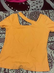 Orange Cut-Out Neck T-Shirt