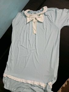 Cute Blue Pajama Dress with Bow