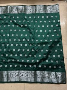Treditional silver border saree