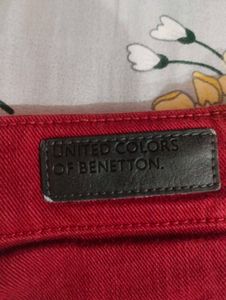 Benetton Maroon Wide-Leg Cropped Jeans