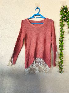 Pink Lace Trim Sweater