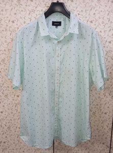 sztori men's green &amp; white striped casual shirt