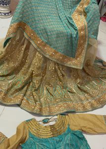 designer saree with worked blues