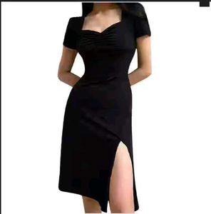 Black Gathered A-Line Dress