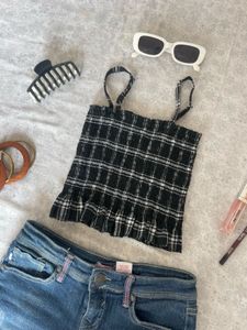 Cute Plaid Smocked Cami Top