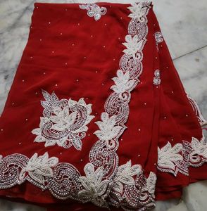 Red moti work saree