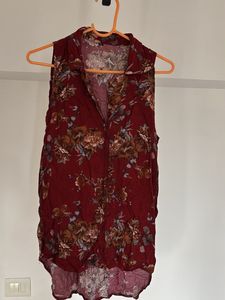 Maroon Floral Sleeveless Top