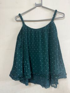 Green Polka Dot Ruffle Top
