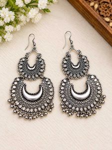 Boho Oxidised Silver Jhumka Earrings