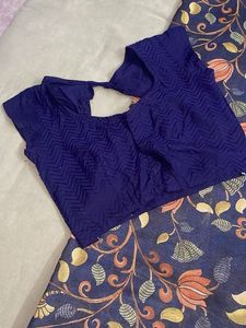Navy Blue Floral Saree with Blouse