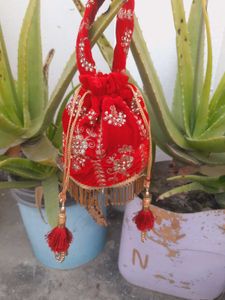Red Embroidered Potli Bag