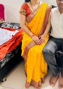 red border Yellow Saree