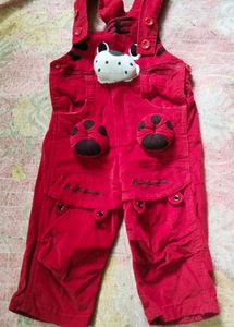 Boys,Red Velvet Dungaree,with Paw