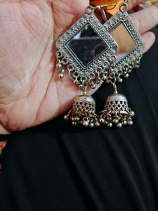Stylish Mirror Work Jhumka Earrings
