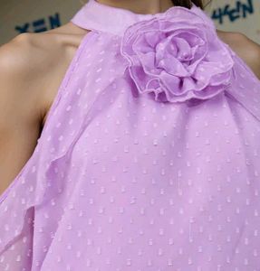 Lavender Cold Shoulder Top with Floral Accent🪻