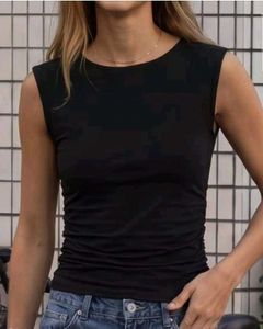 Sleek Ruched Black Tank Top