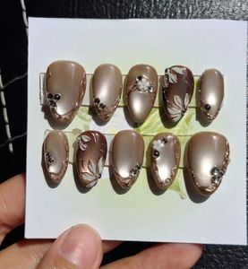 Mocha Bloom Pearl Press-On Nails 🤎✨