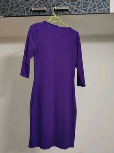 Purple V-Neck 3/4 Sleeve Dress