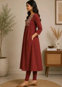 Beautiful Rust Kurta with White Embroidery