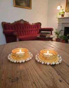 Elegant Gold & Pearl Candle Holders set of 2