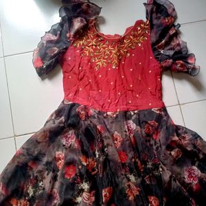 Long Ghera Ethnic Gown With Work Dupatta
