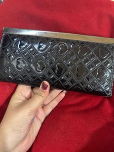 Chic Black Patent Heart Clutch Wallet