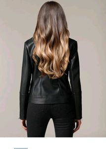 (NEVER WORN)Classic Black Faux Leather Biker Jacke