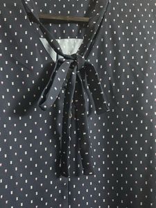 Navy Blue Printed Tie-Neck Blouse