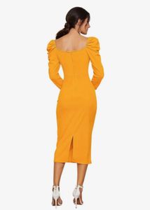 Puff Sleeve Square Neck Midi Dress