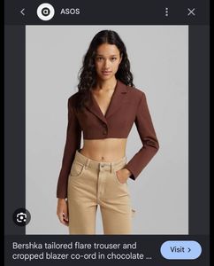 Bershka Brown Cropped Blazer with Back Cutout