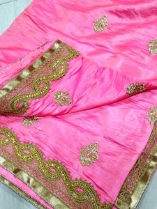 Elegant Pink Embroidered Saree with design blous
