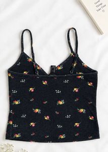 Floral Print Spaghetti Strap Black Crop Top