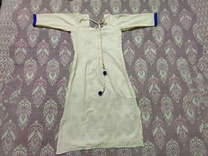 Elegant Cream Kurta Set with Blue Dupatta