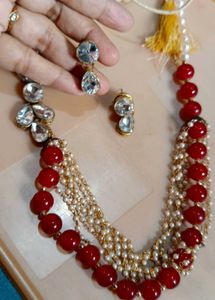 Hot Pink Beads Long Adjustable Necklace Set