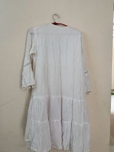 White Embroidered Tiered Kurta