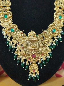 Long Lakshmi haram with green hanging