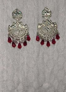 Exquisite Pink Stone &amp; Silver Earrings