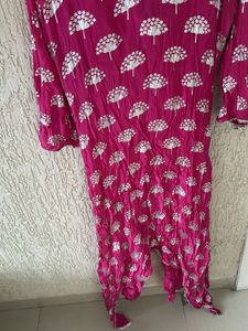 Vibrant Pink Kurta Set with Silver Print
