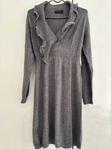 Stylish Grey Ruffled Knit Dress