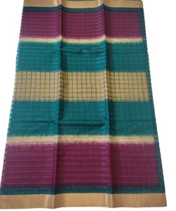Combo 4 Sarees - WhitePeacockBlue + RedGreenZari
